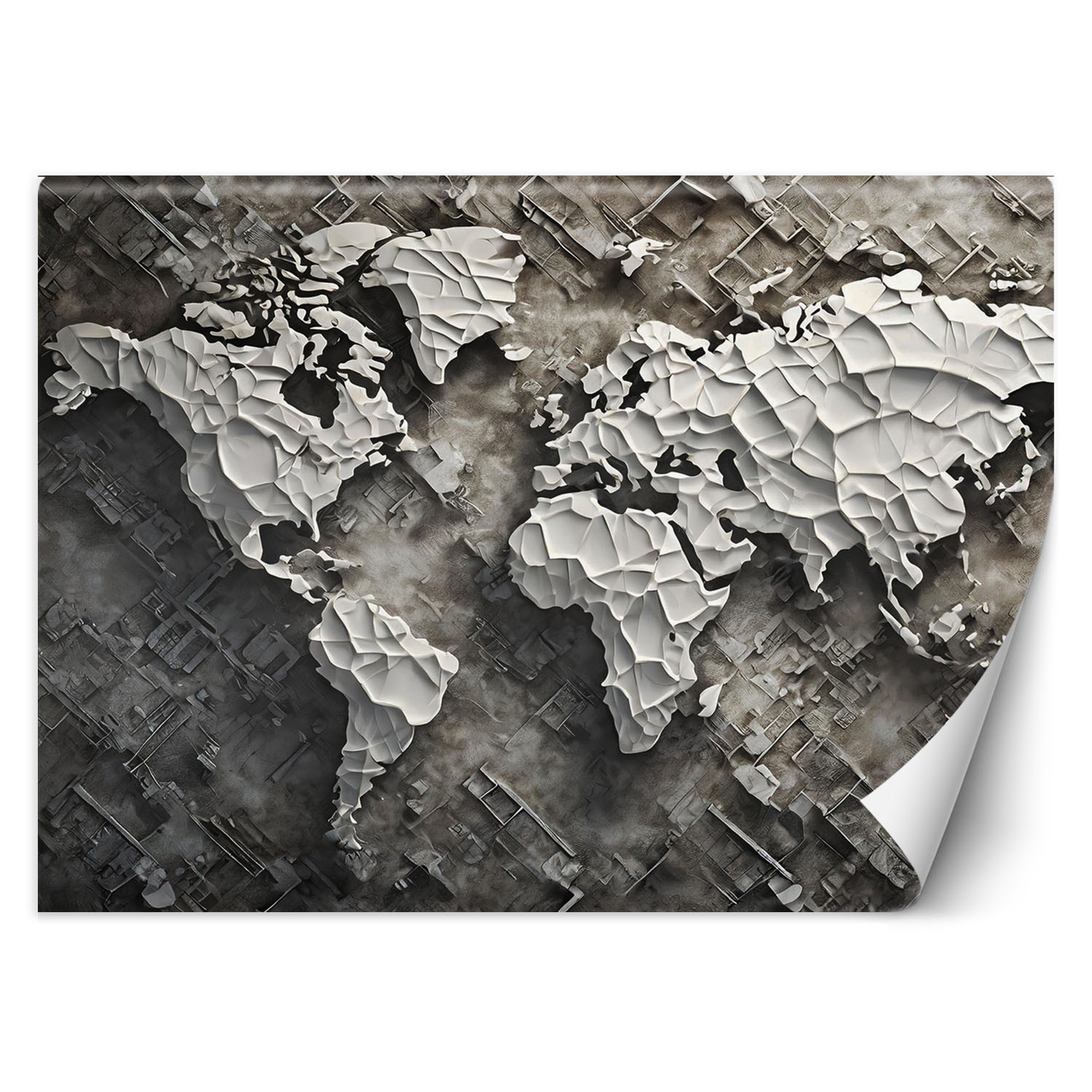 Fototapeta, Szara mapa świata 3D