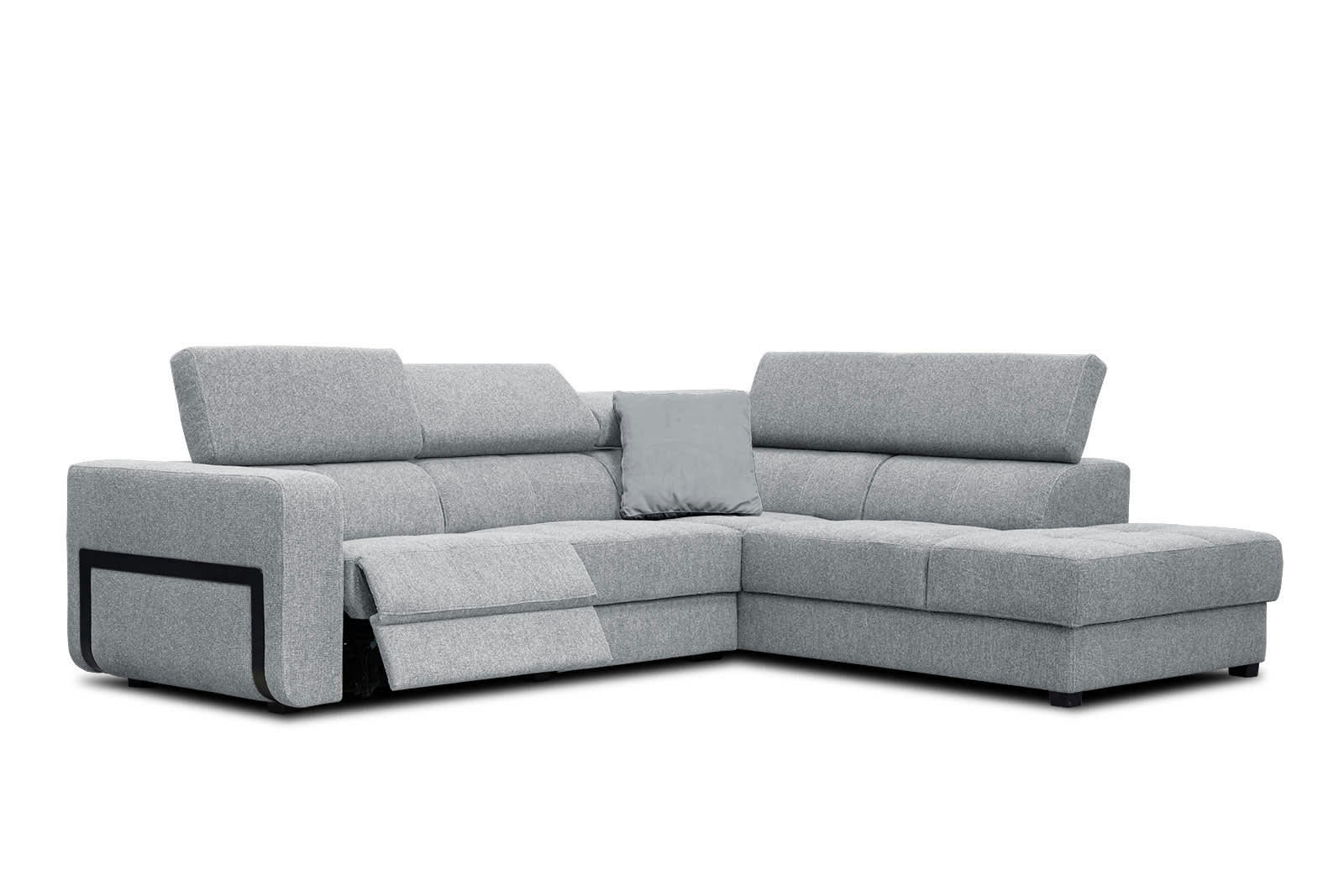 BERGO - Canapé d'angle droit 5 places avec relax électrique tissu gris clair