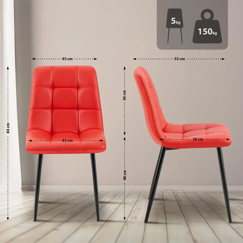 CLP Eetkamerstoel Antibes zwart Frame - Kunstleer - rood