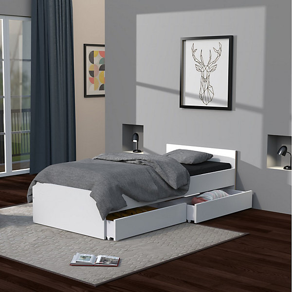 Lit KAPPA 90x190   2 tiroirs / Blanc