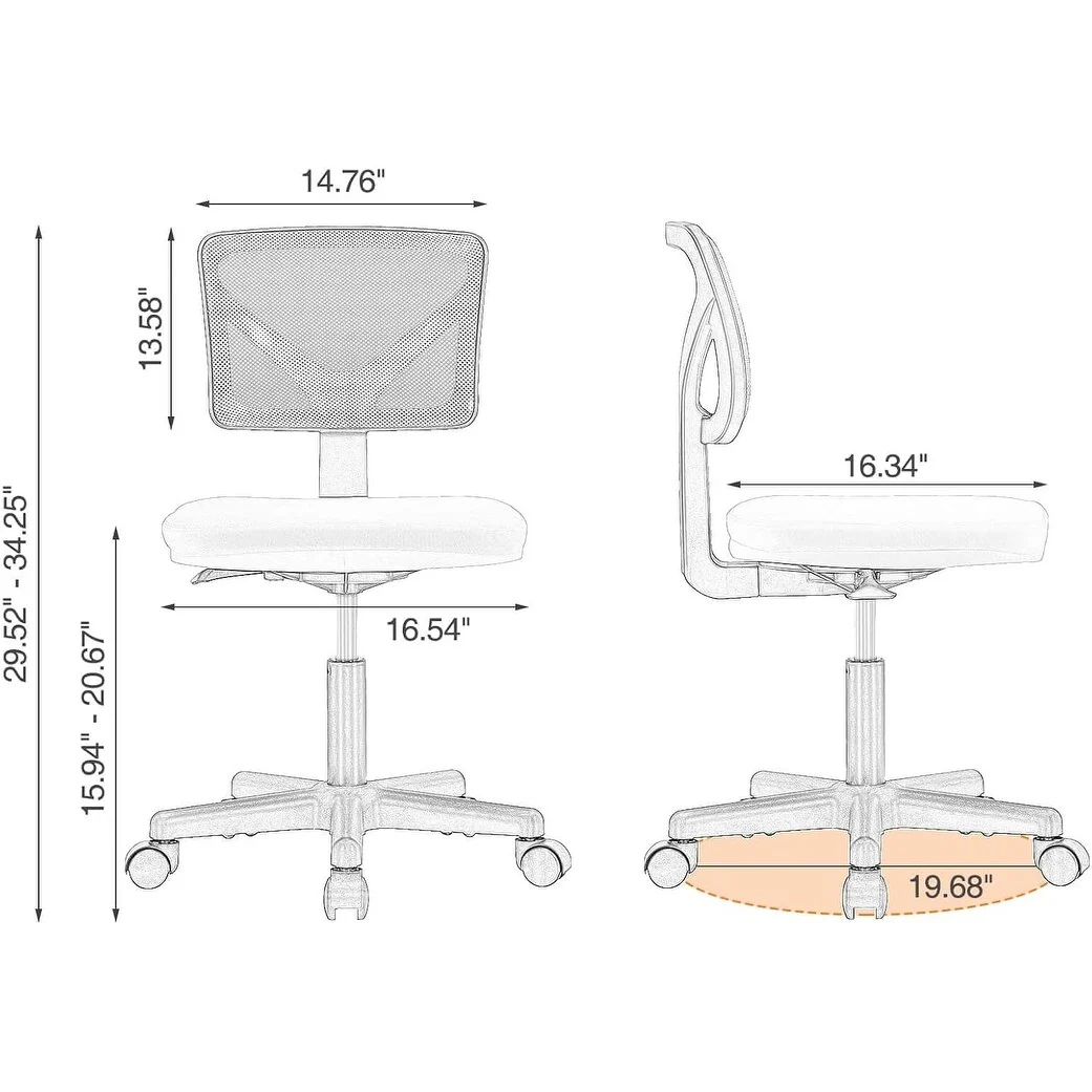 Low-Back Mesh Armless Office Chair,Swivel Rolling Computer Chair No Arms with Lumbar Support