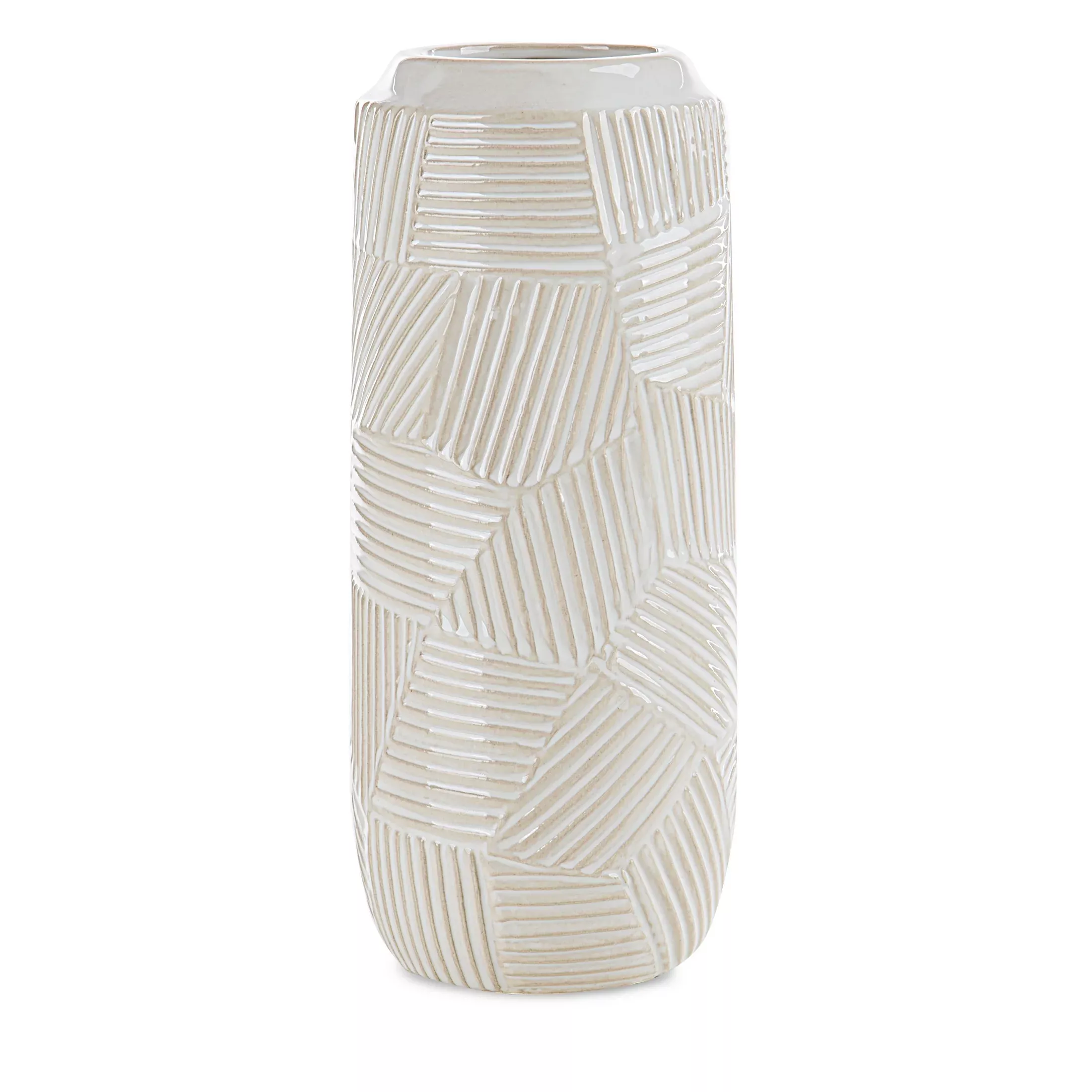 Wazon ceramiczny kremowy dekoracyjnyz wytłaczanym wzorem średnica 12x30 cm ROMINA- kolekcja SEA SUMMER