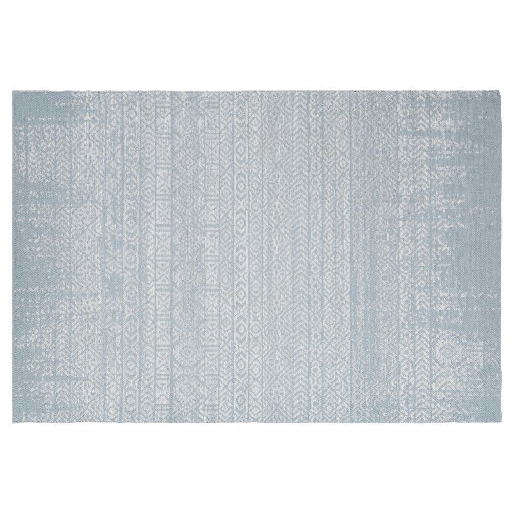 DOUKKA - Tapis tissé jacquard bleu vert motifs graphiques 140x200, OEKO-TEX®