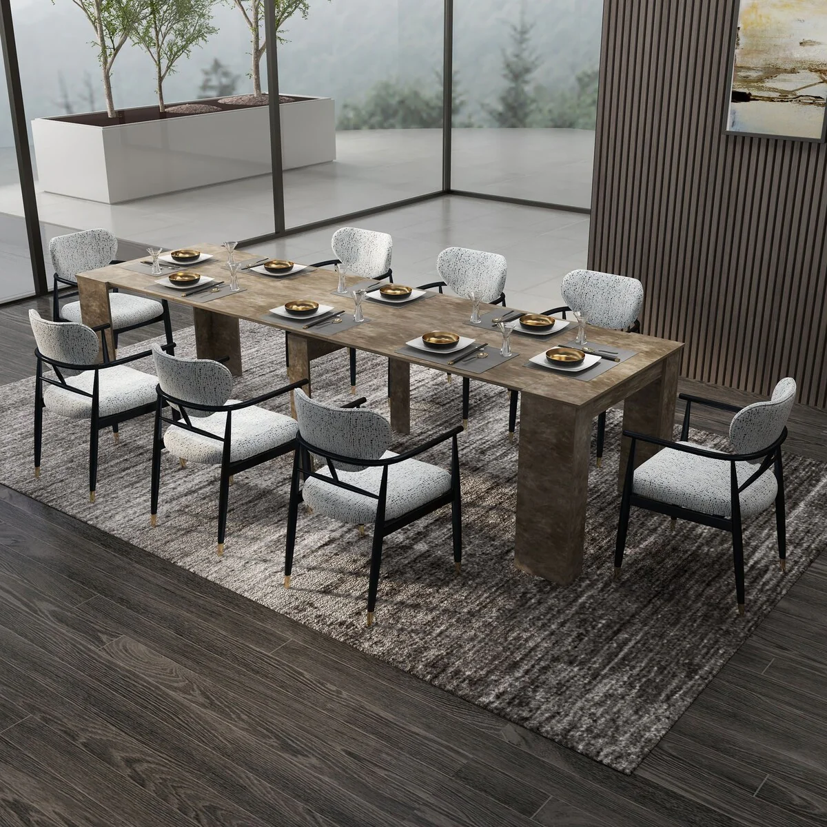 Multifunctional Extendable Rectangular Console Dining Table for 4-8 People