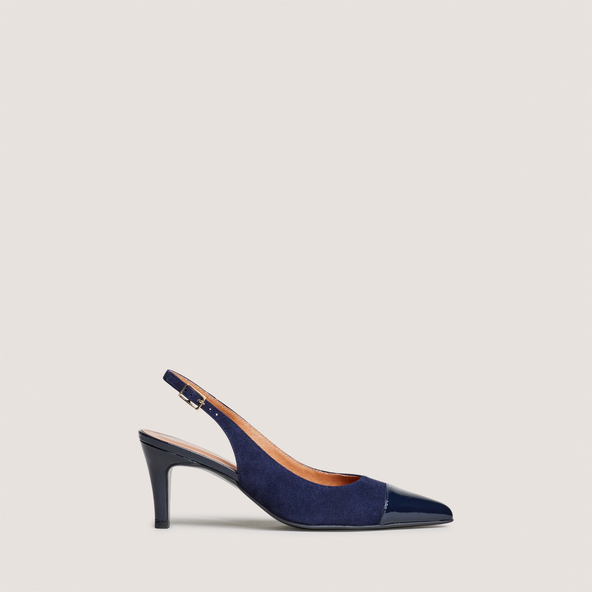 Escarpins slingbacksen vernis et velours marine | DESTELLE