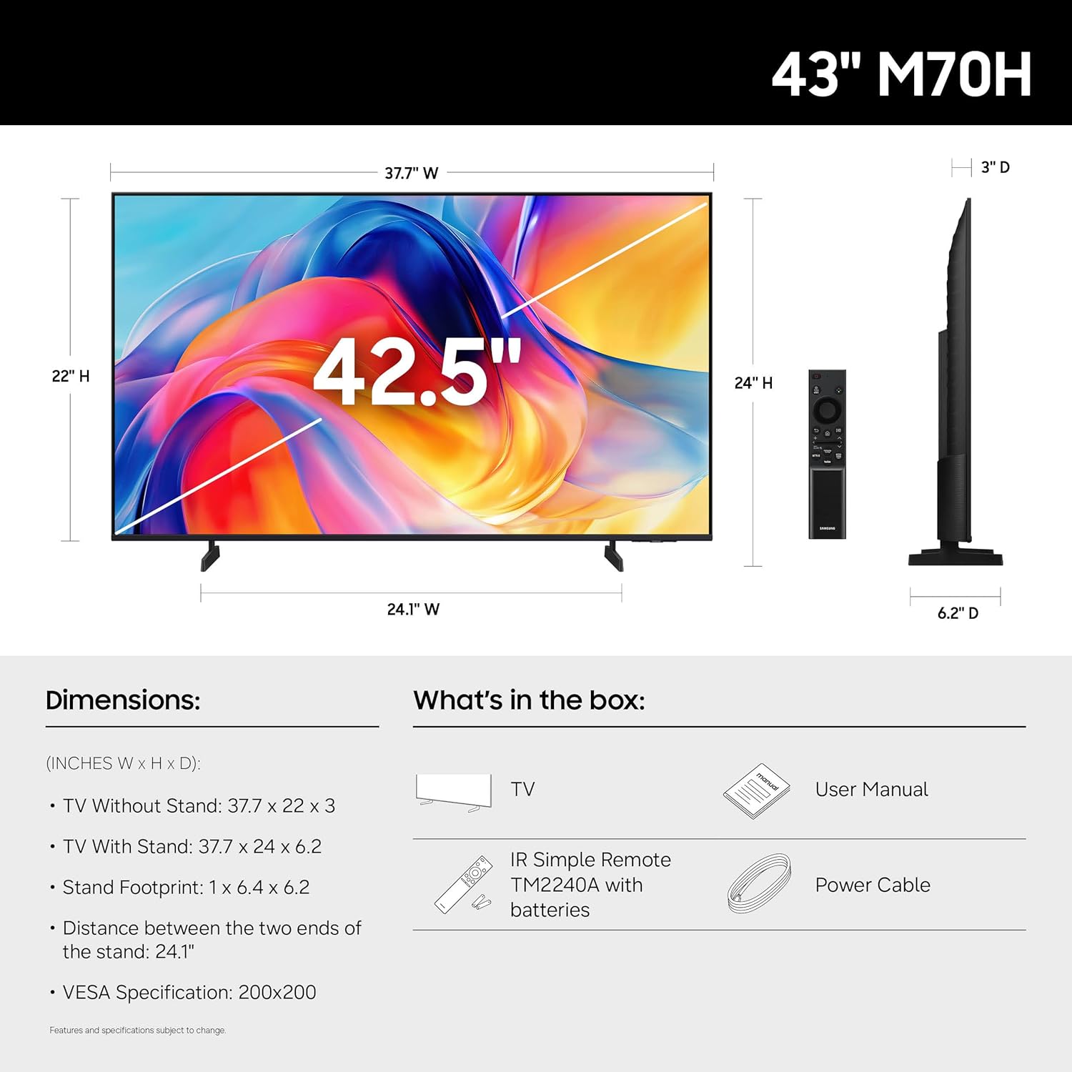 Samsung 43-Inch Class Mini LED M70H Series Samsung Vision AI Companion Smart TV (2026 Model, 43M70H) Mini LED Processor 4K, Pure Spectrum Color, Motion Xcelerator + DLG 120Hz