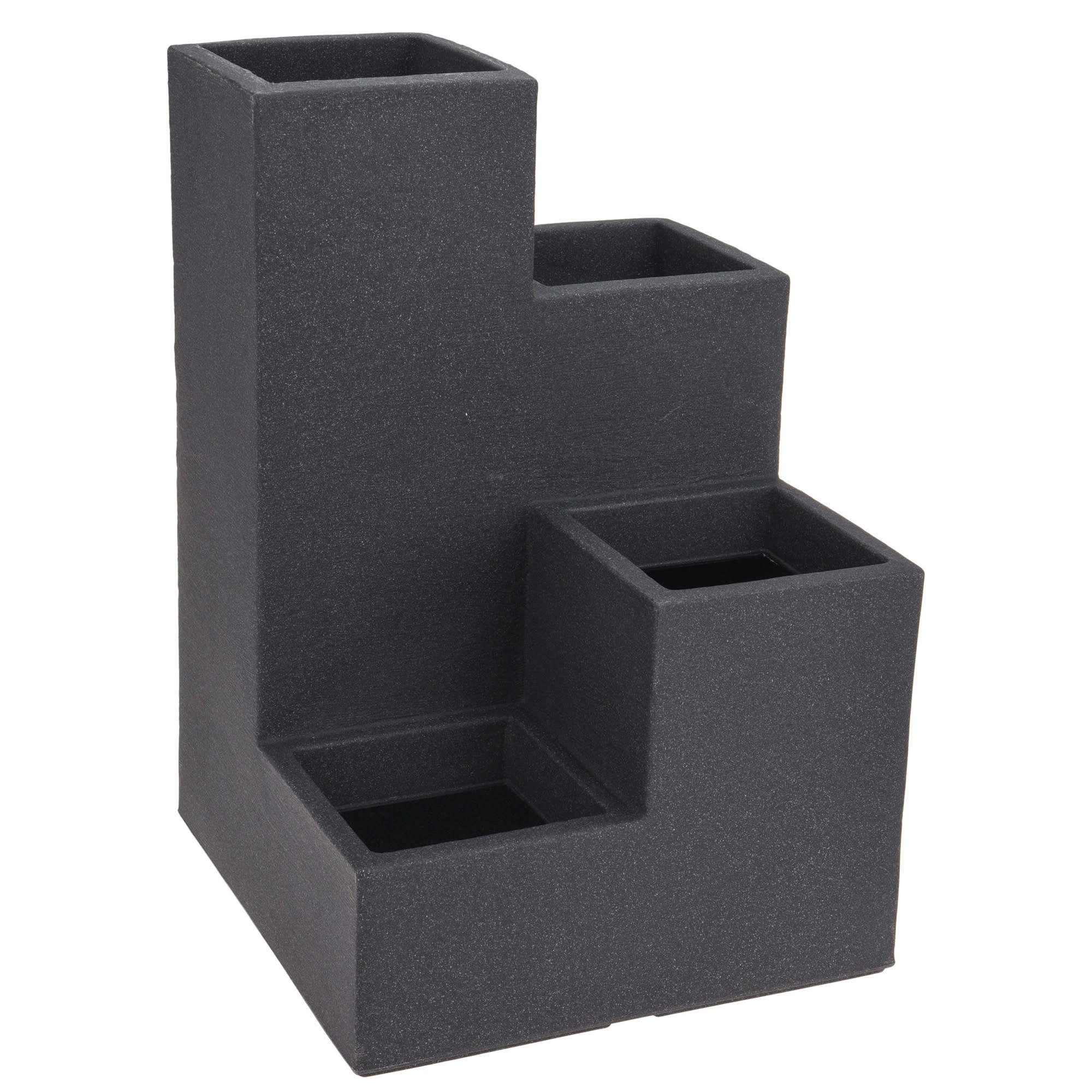 - Cache-pot escalier en polyéthylène noir 40x40x60cm