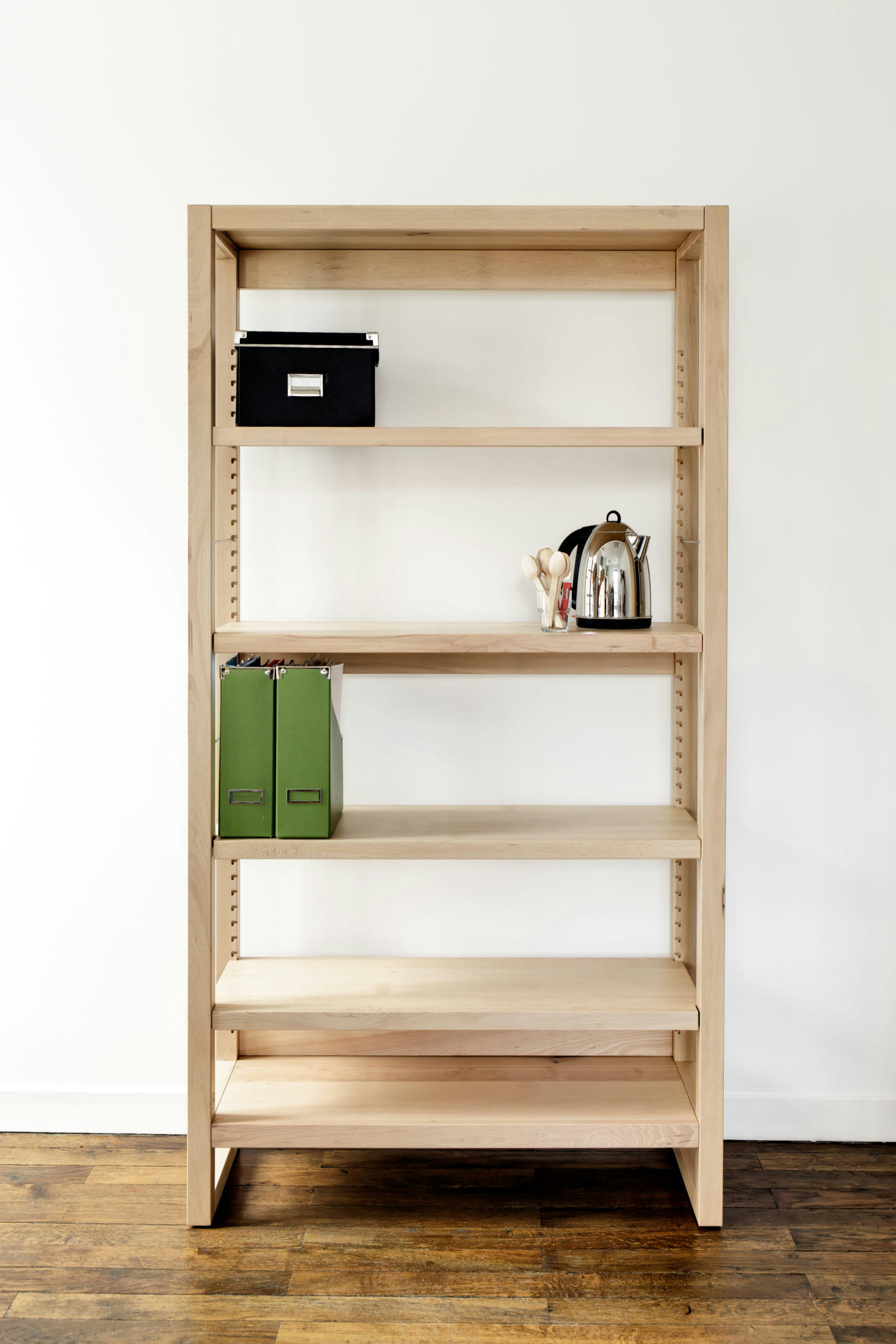 SELVA - Bibliothèque ouverte hêtre, 4 tablettes réglables, bois brut