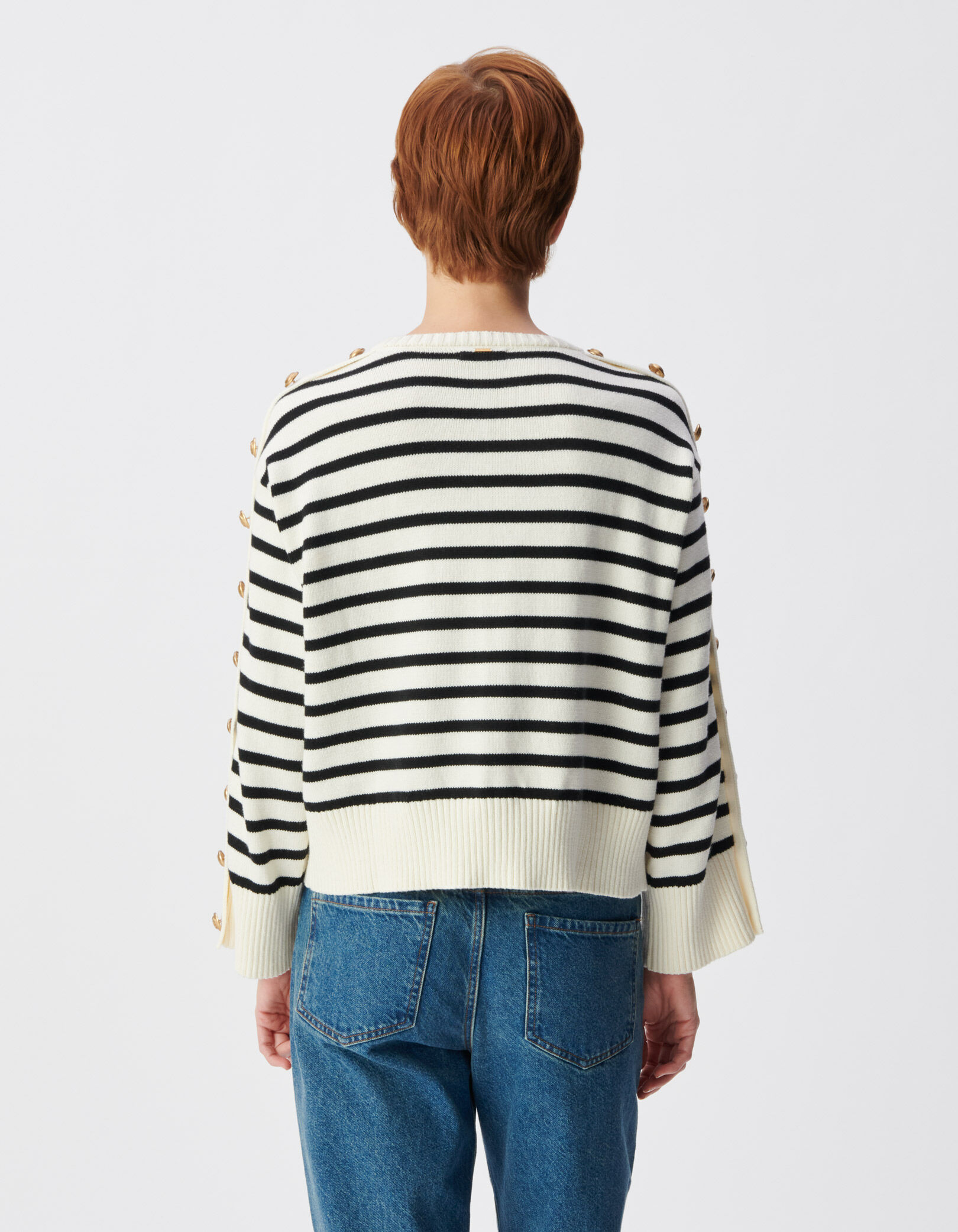 Pull marinière court boutons gravés aux manches Femme