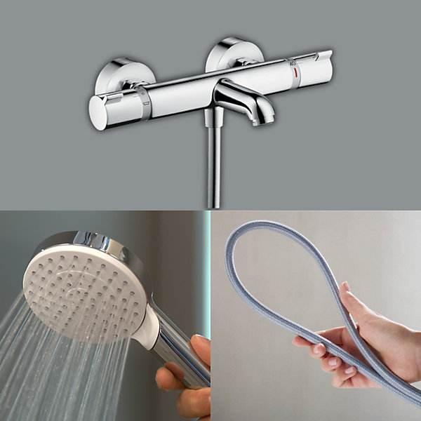 Pack mitigeur bain thermostatique HANSGROHE Ecostat Comfort   Flexible Designflex 1,6m   Pommeau Vernis Blend EcoSmart chromé