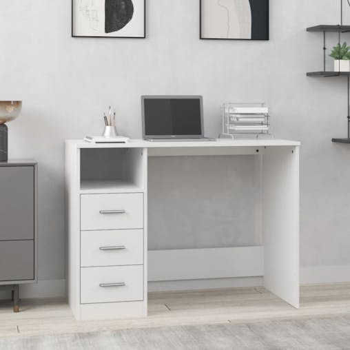 NNEVL Desk with Drawers White 102x50x76 cm Engineered Wood