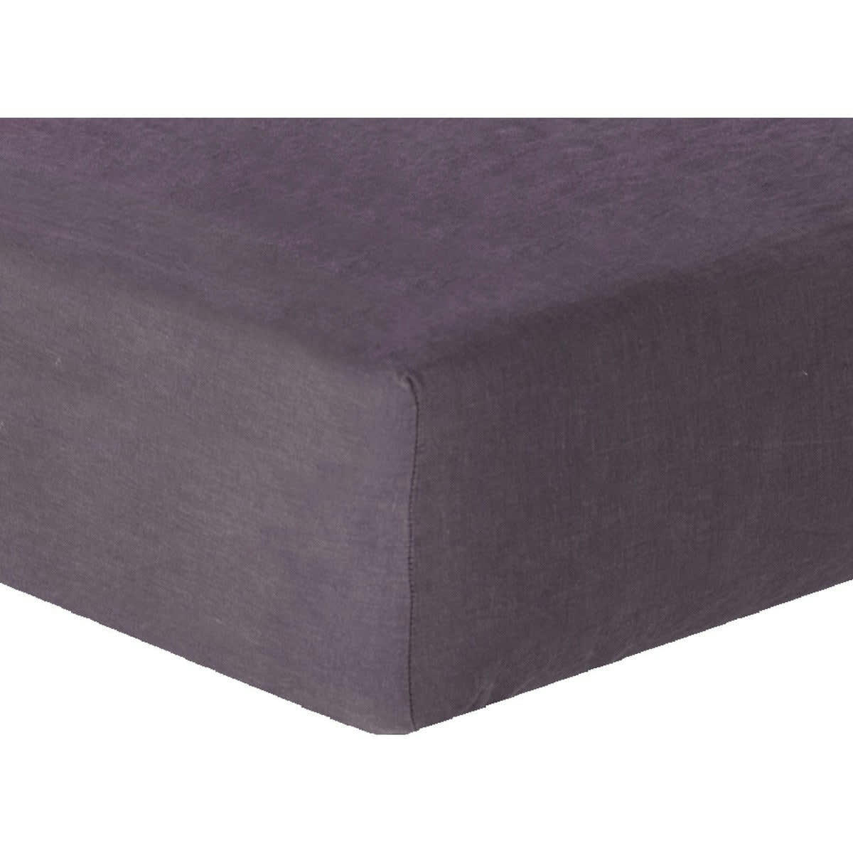 HORTENSE - Drap housse lin lavé  160x200x30 prune