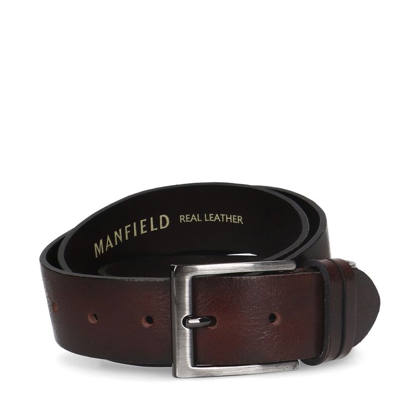 Manfield Donkerbruine leren riem