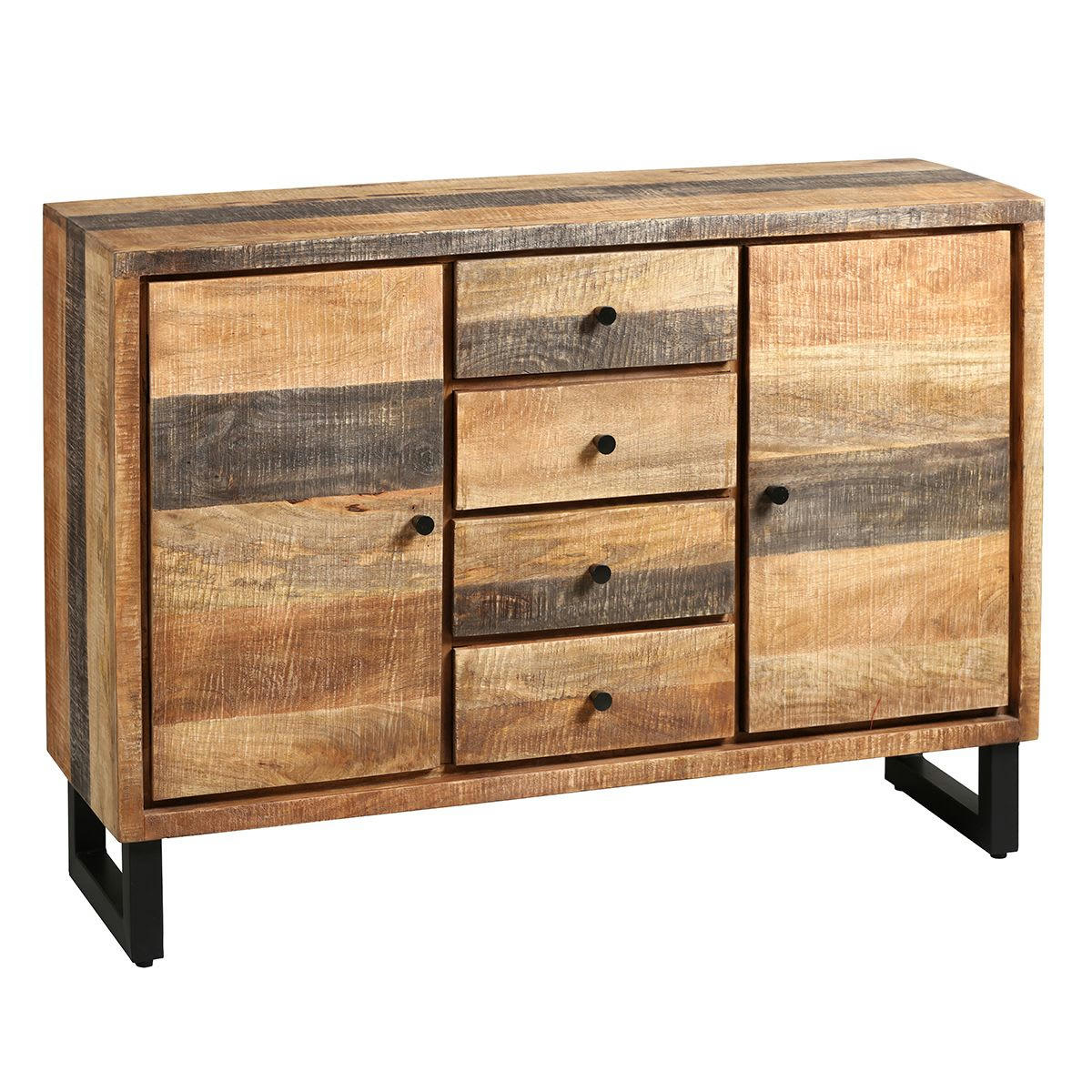 ODILON - ODILON - Buffet 2 portes 4 tiroirs en palissandre et métal noir