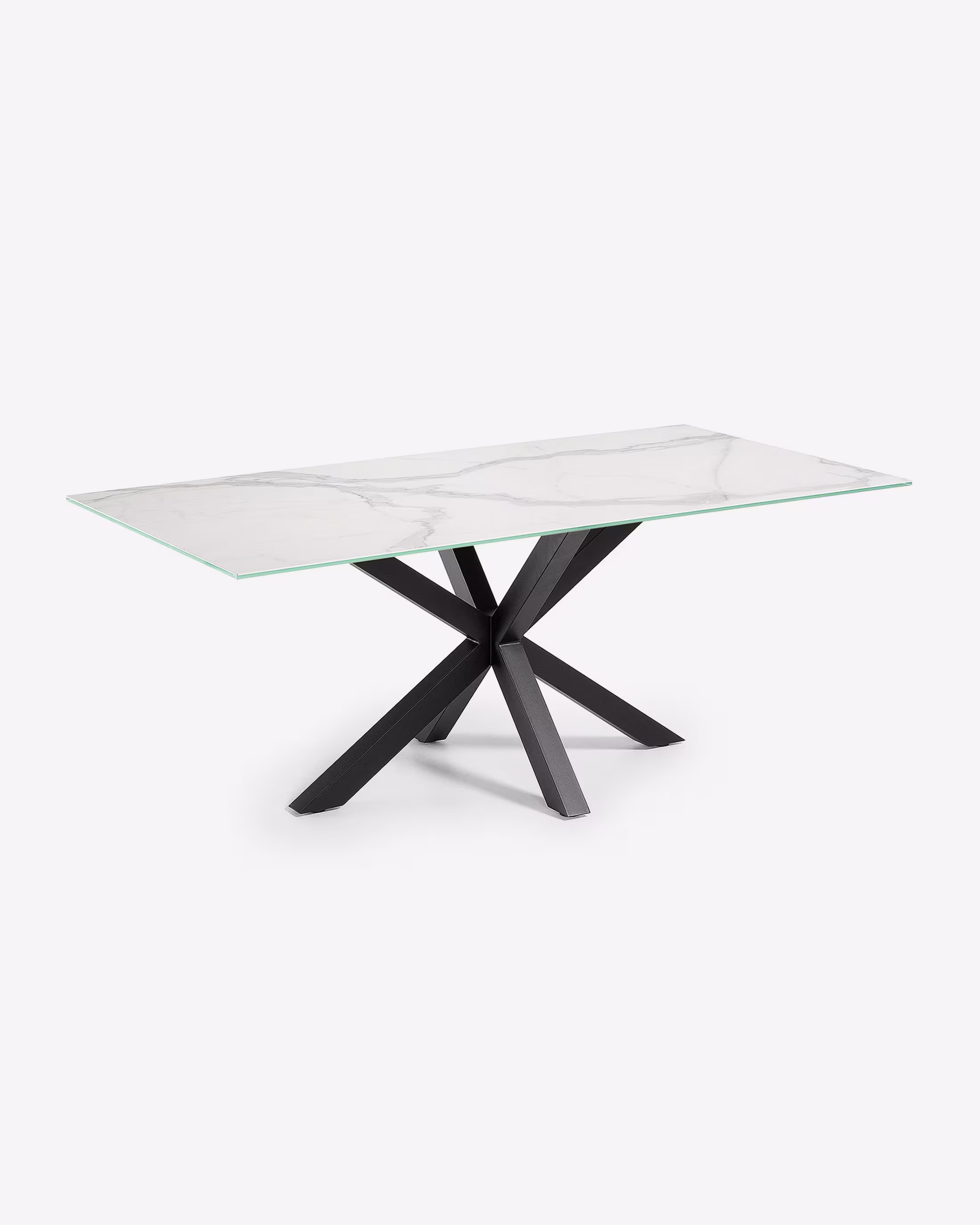Mesa Argo porcelánico blanco y patas de acero con acabado negro 200x100