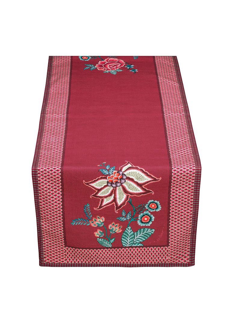 Pip Studio Flower Festival Tafelloper - Tafellaken - Donkerroze - 50x150cm