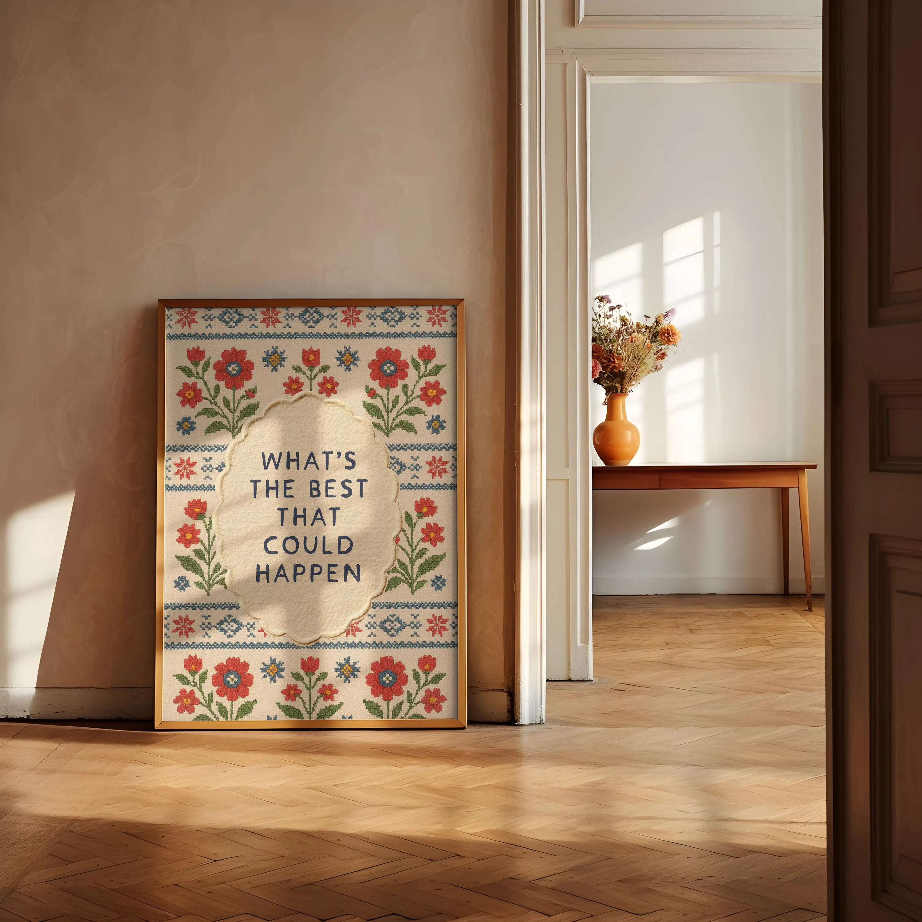 What’s the Best That Could Happen Print | Vintage Folk Art | Inspirational Quote