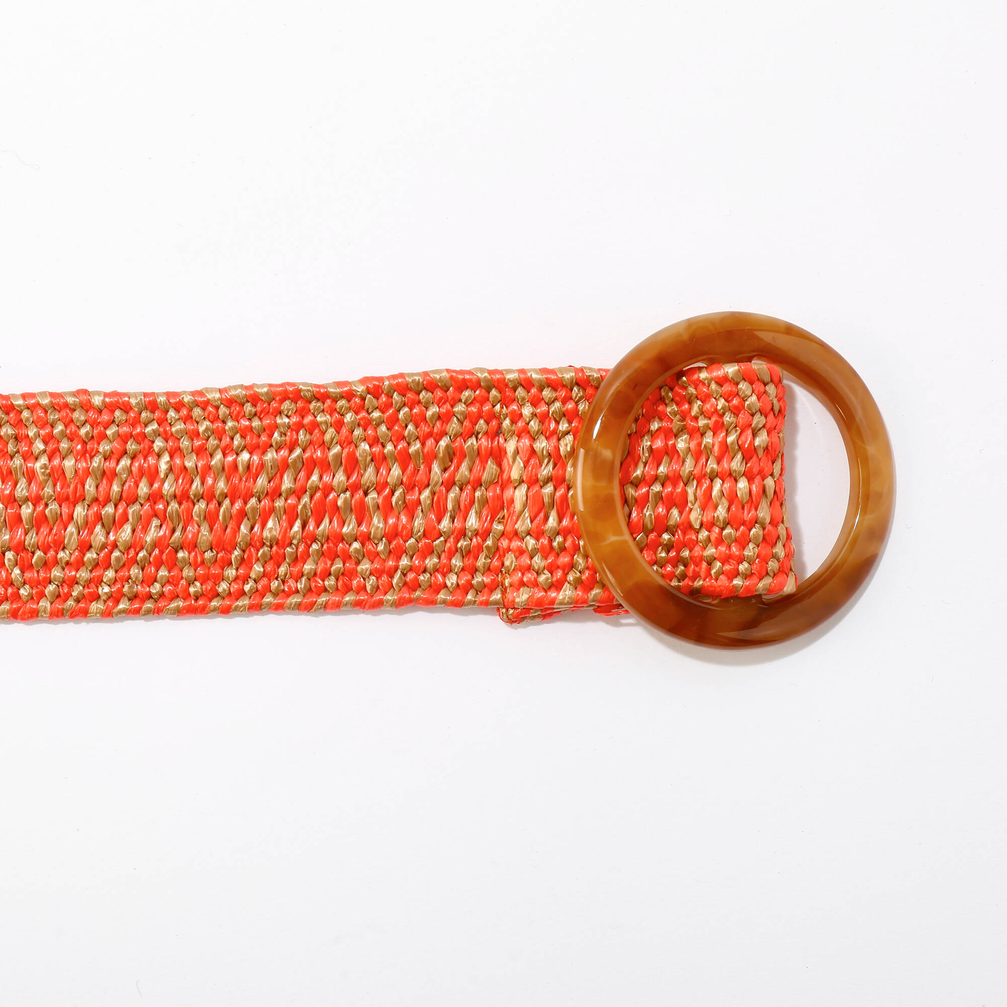 Ceinture raphia élastiquée écru/orange
