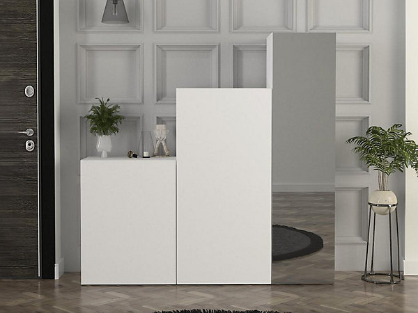 Armoire modulable 3 portes - Avec miroir - L180 cm - Blanc - TELEZA