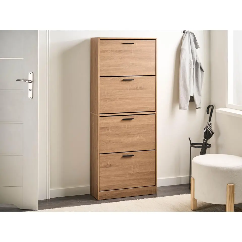 BOWRAL - Schoenenkast 4 vakken - Lichtbruin - Vezelplaat