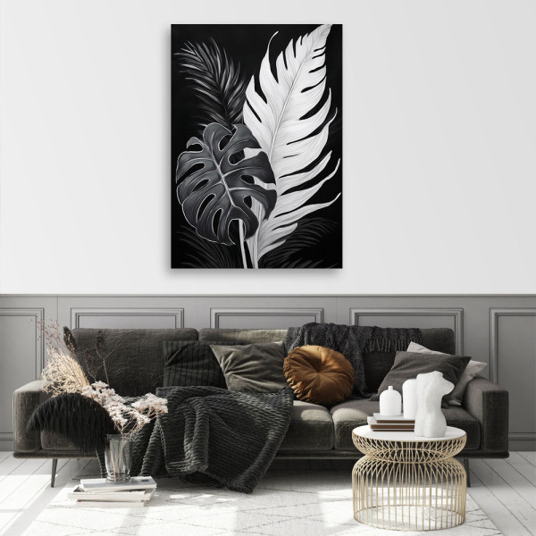 Feeby Obraz na płótnie, Czarno Białe Liście Monstery 40x60