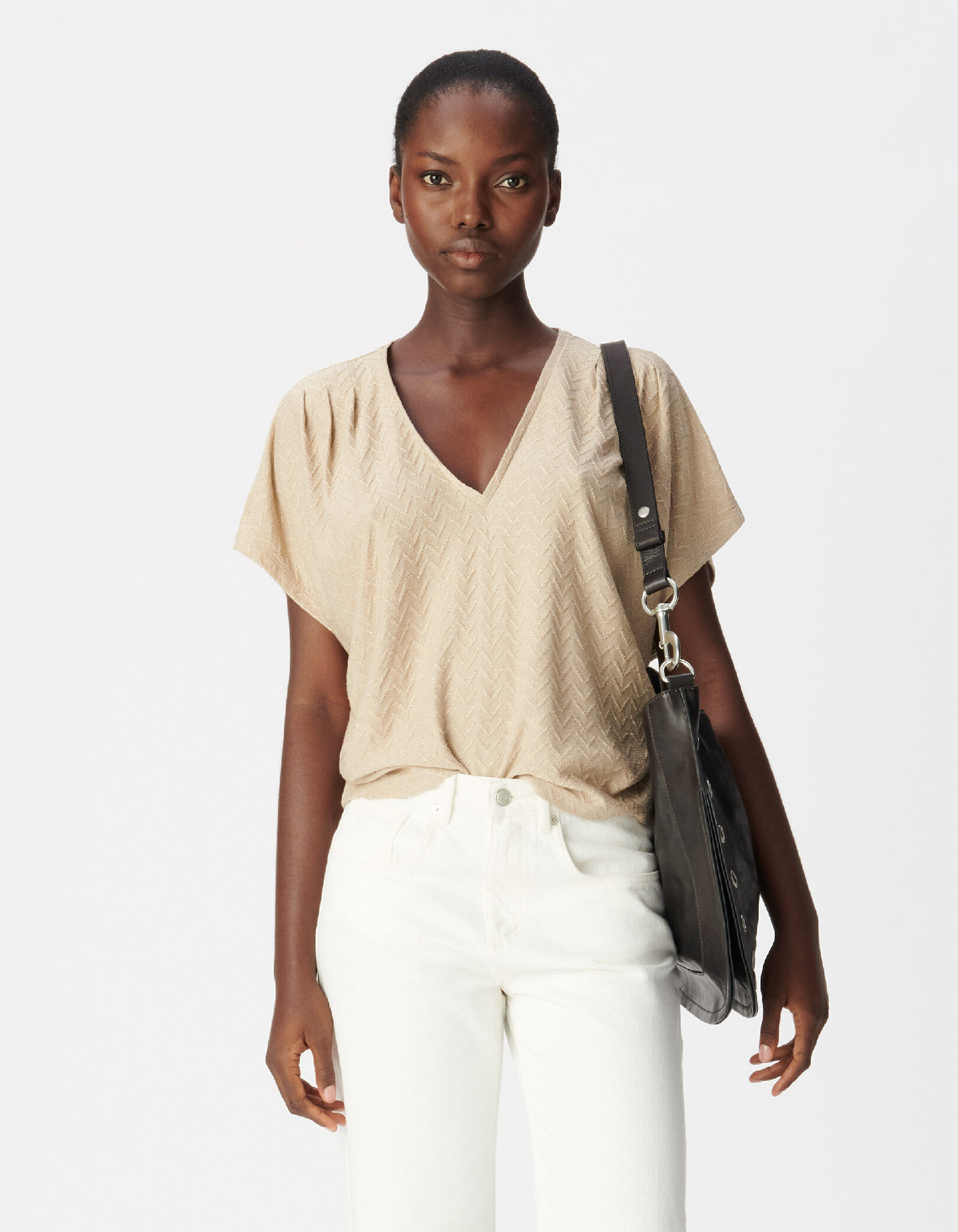 Tee-shirt loose doré tricot lurex fantaisie Femme