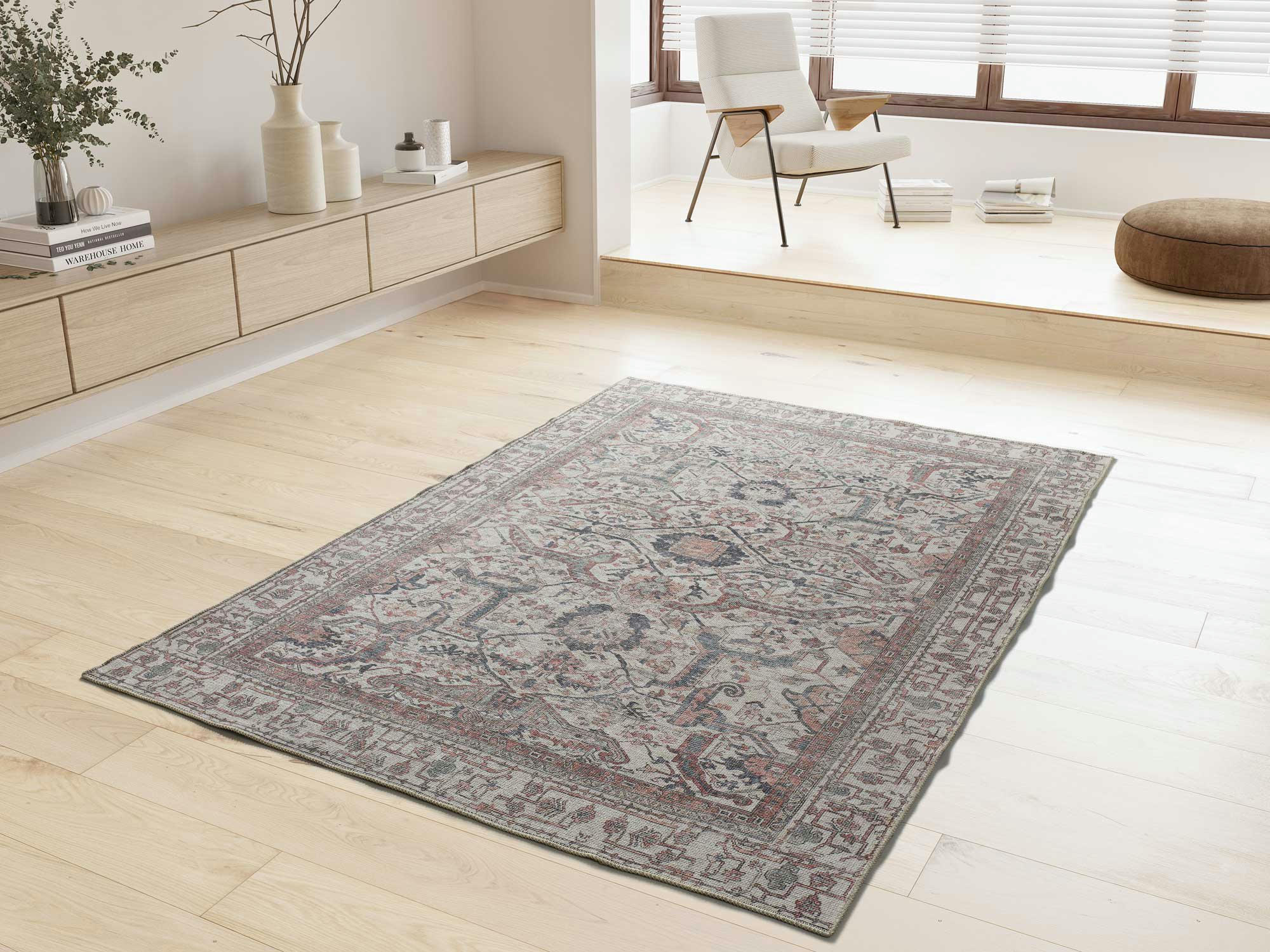 MANDALA - Tapis vintage lavable en couleur terracotta, 160X230 cm