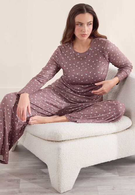 Womens Chocolate Ditsy Long Sleeved Pyjama Top