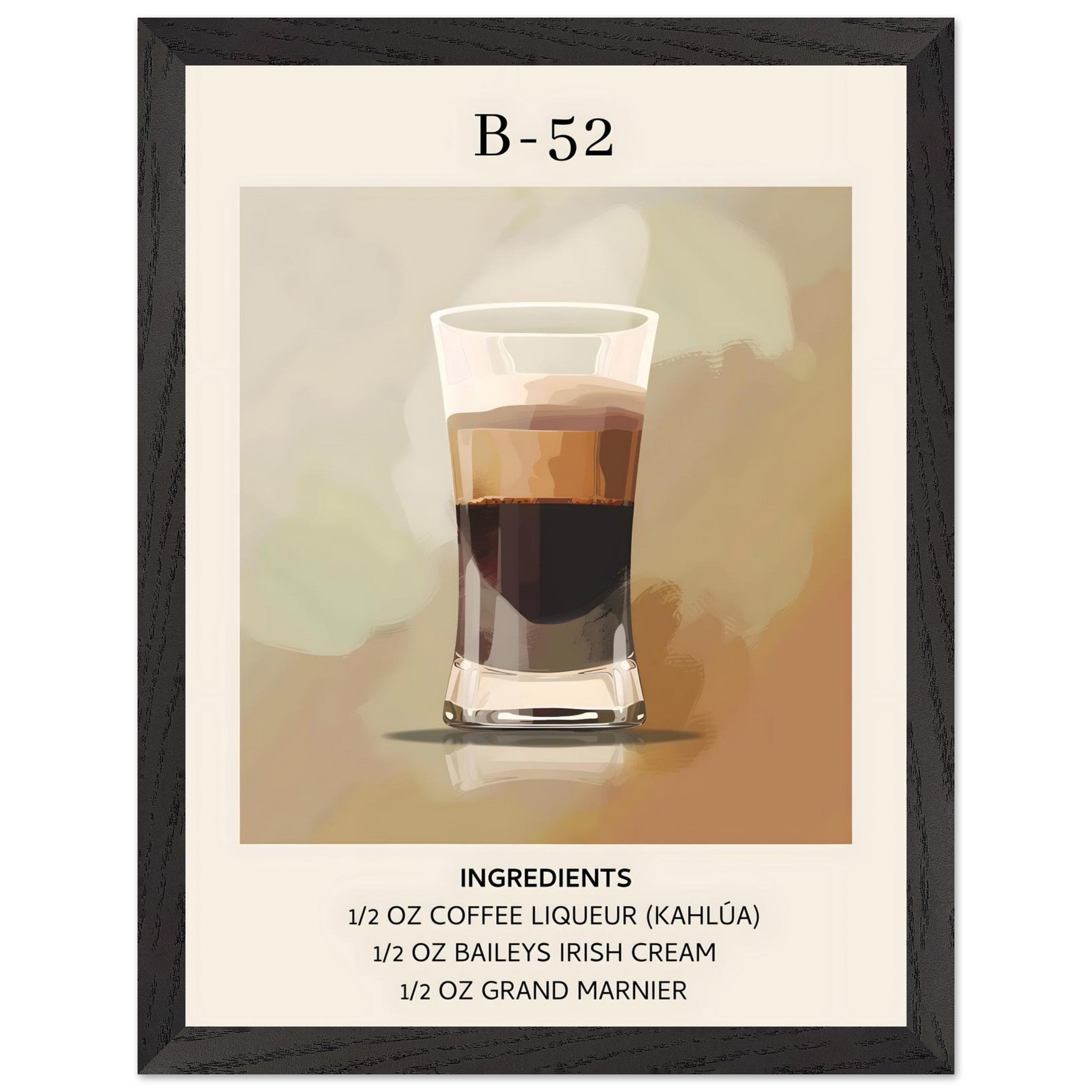 Artfulprints Poster met Lijst B-52 cocktail - Ingrediënten  - 30x40 cm - Bruin