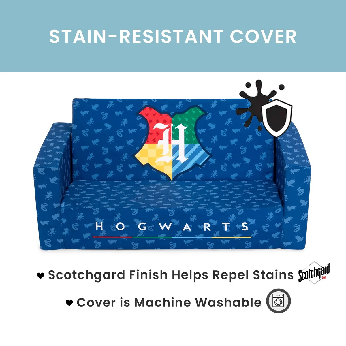 Harry Potter Cozee Flip-Out Sofa - 2-in-1 Convertible Sofa to Lounger for Kids by Delta Children