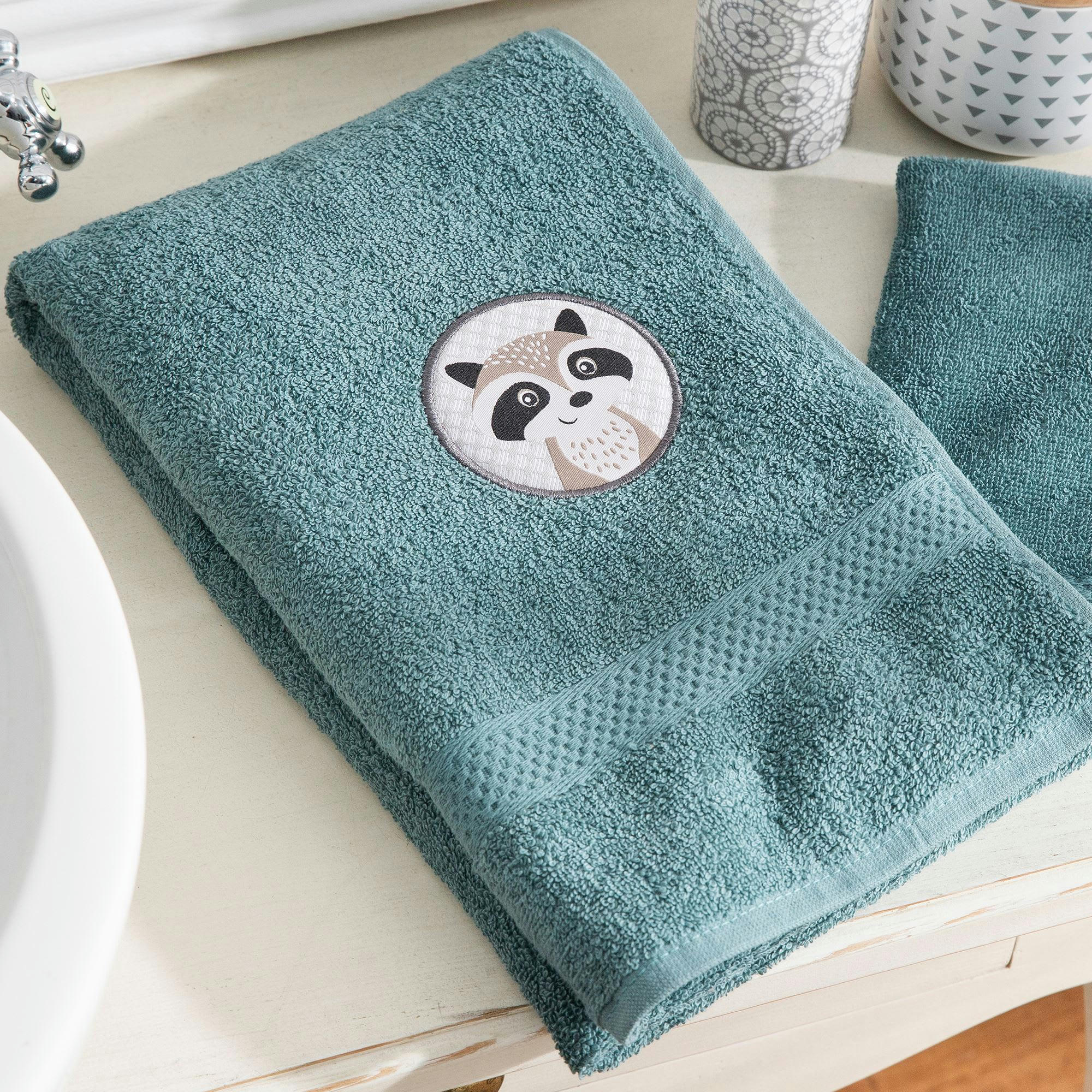 PETITES BETES - Serviette de toilette + gant 50x90 bleu en coton