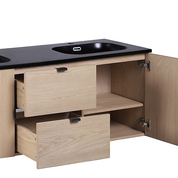 Meuble double vasque 140cm chêne STUDIO suspendu