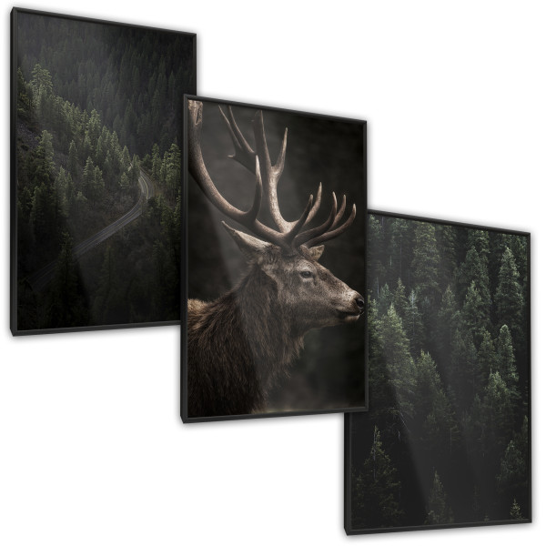 ZESTAW 3x Plakat Ścienny JELEŃ Leśne Krajobrazy 3D 30x40cm