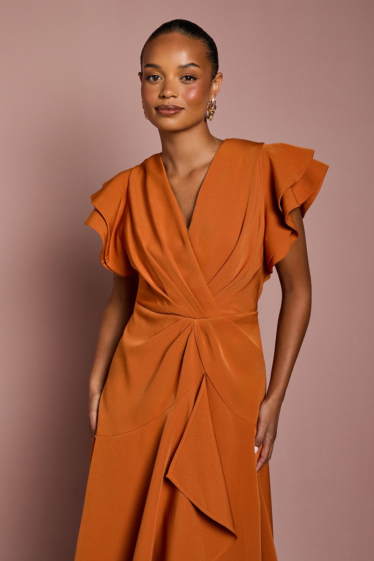 Coast Petite Short Sleeve V Neck Wrap Front Midi Dress