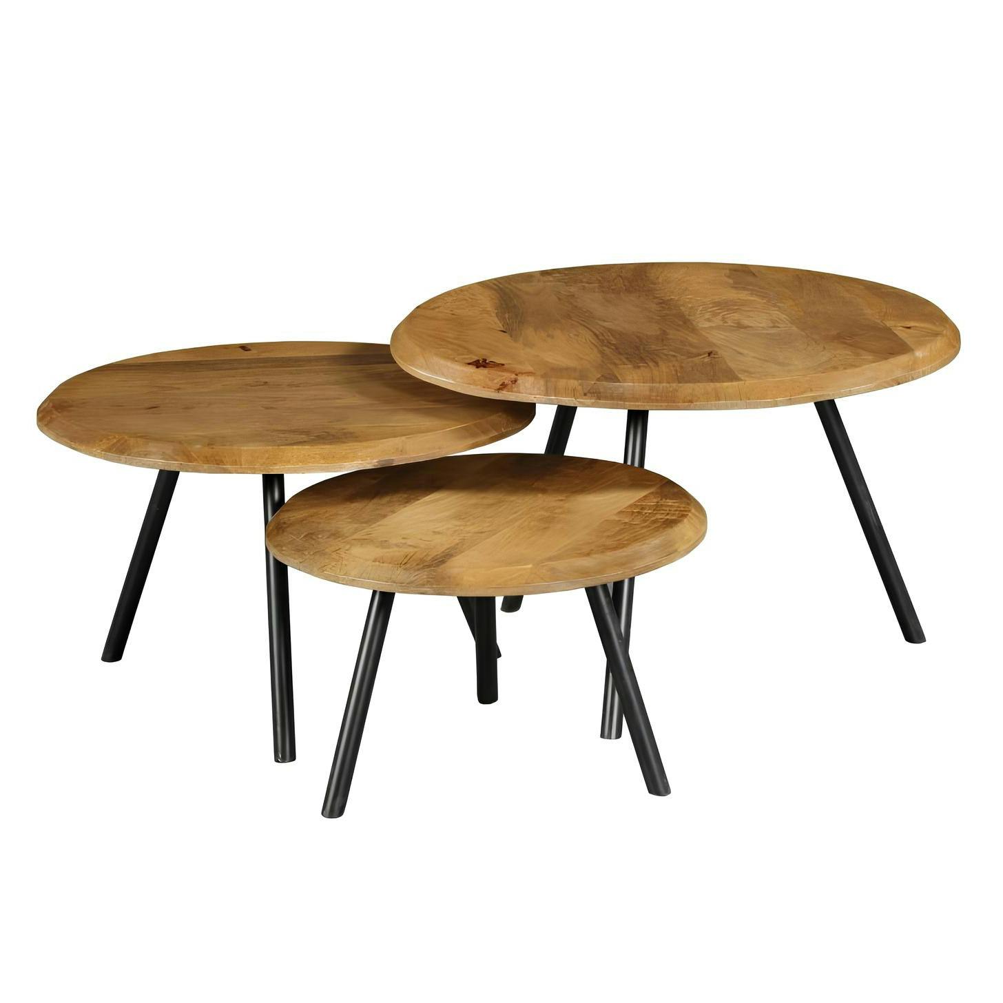 Table basse gigogne bois avec pieds métal noir (lot de 3) ALMA