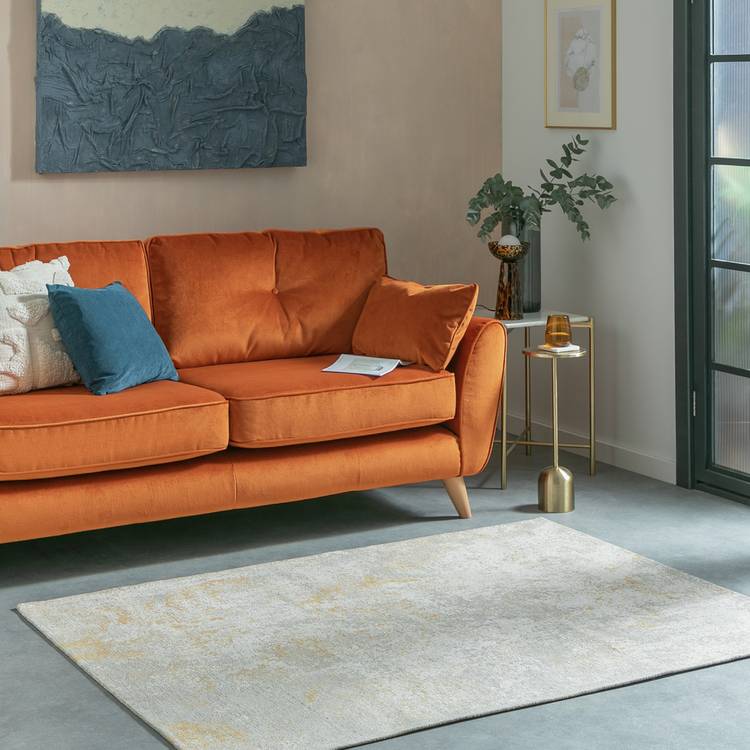 Habitat Distressed Abstract Gold Flatweave Rug - 120x170cm