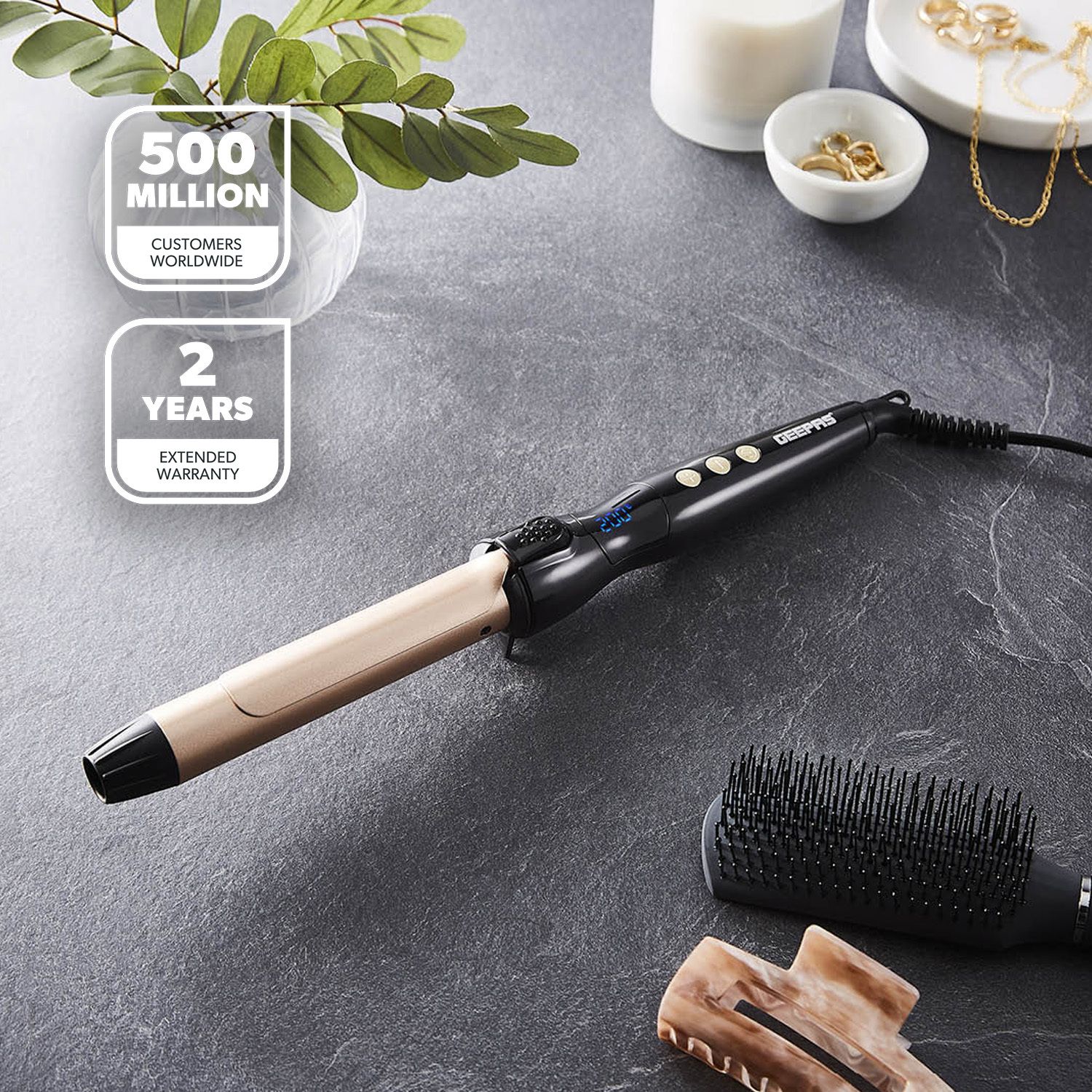 Geepas Instant Pro Digital Hair Curler LED Display 6 Temp Settings Auto Off
