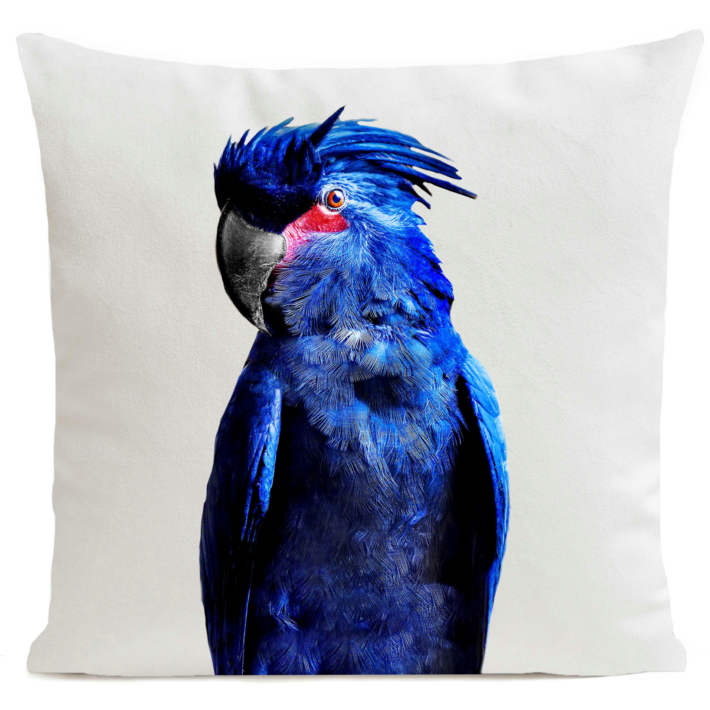 - Coussin tropical oiseau perroquet suédine blanc 40x40cm