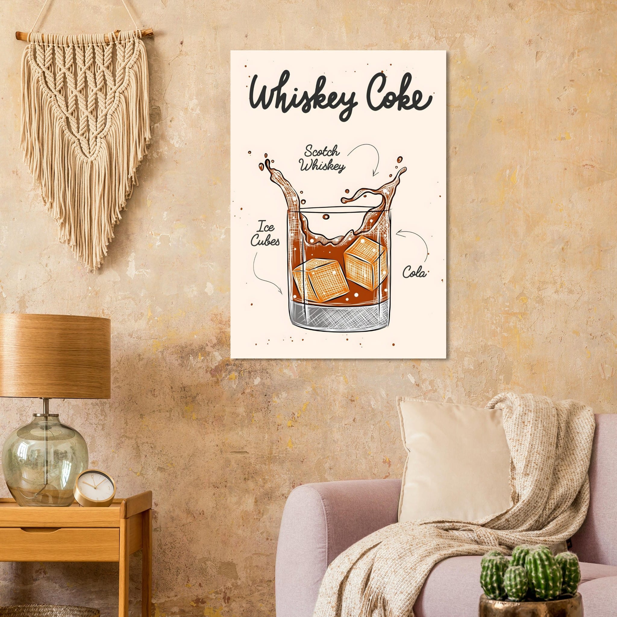 Artfulprints Whiskey Coke cocktail – Illustratie  poster 70x100 cm