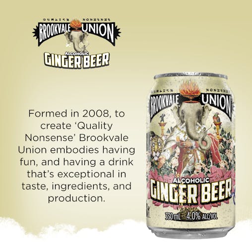 Brookvale Union Alcoholic Ginger Beer, Spicy & Smooth Finish, 4% ABV, 330mL (Case of 24 Cans)