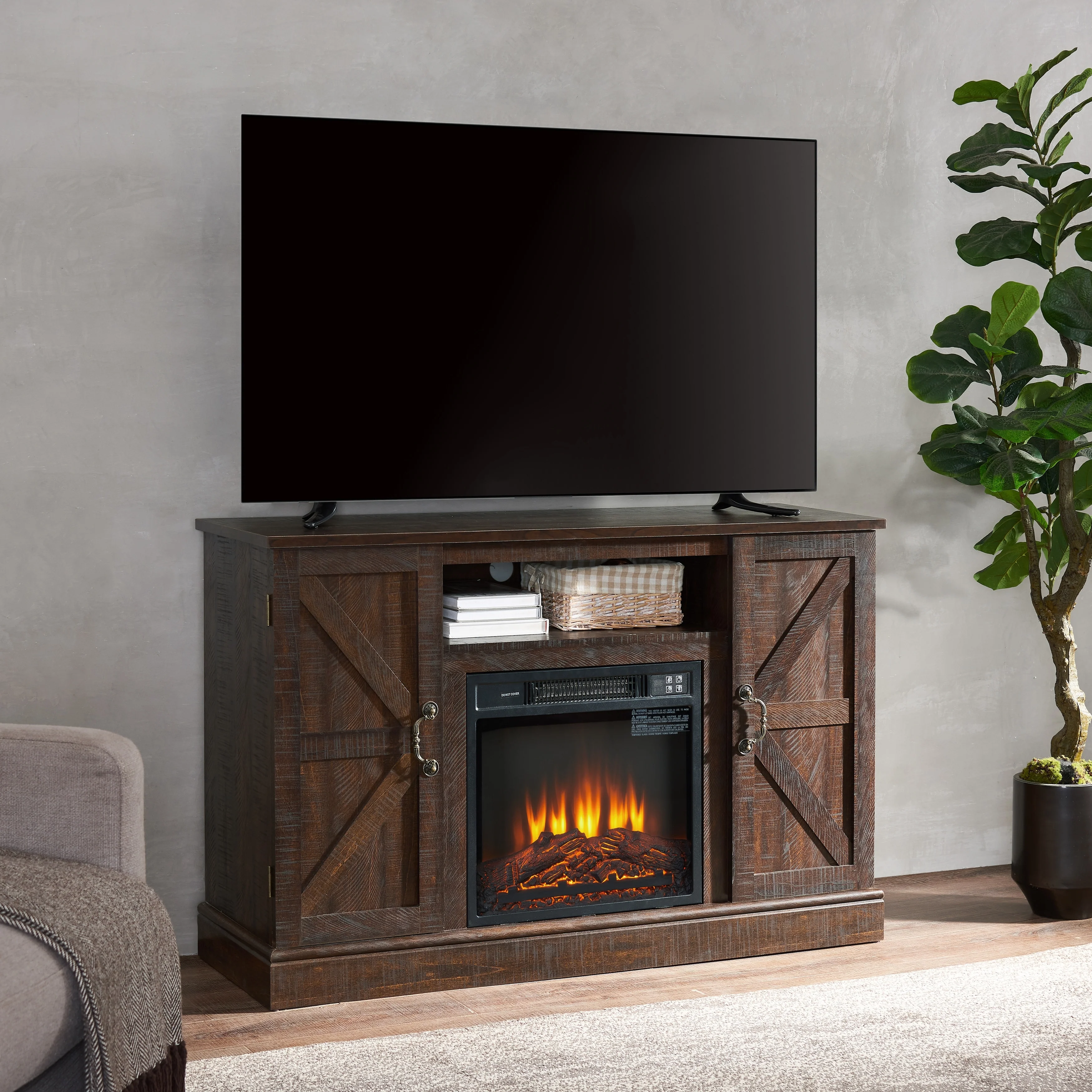 Elegant Espresso TV Stand TV Console with Electric Fireplace Insert