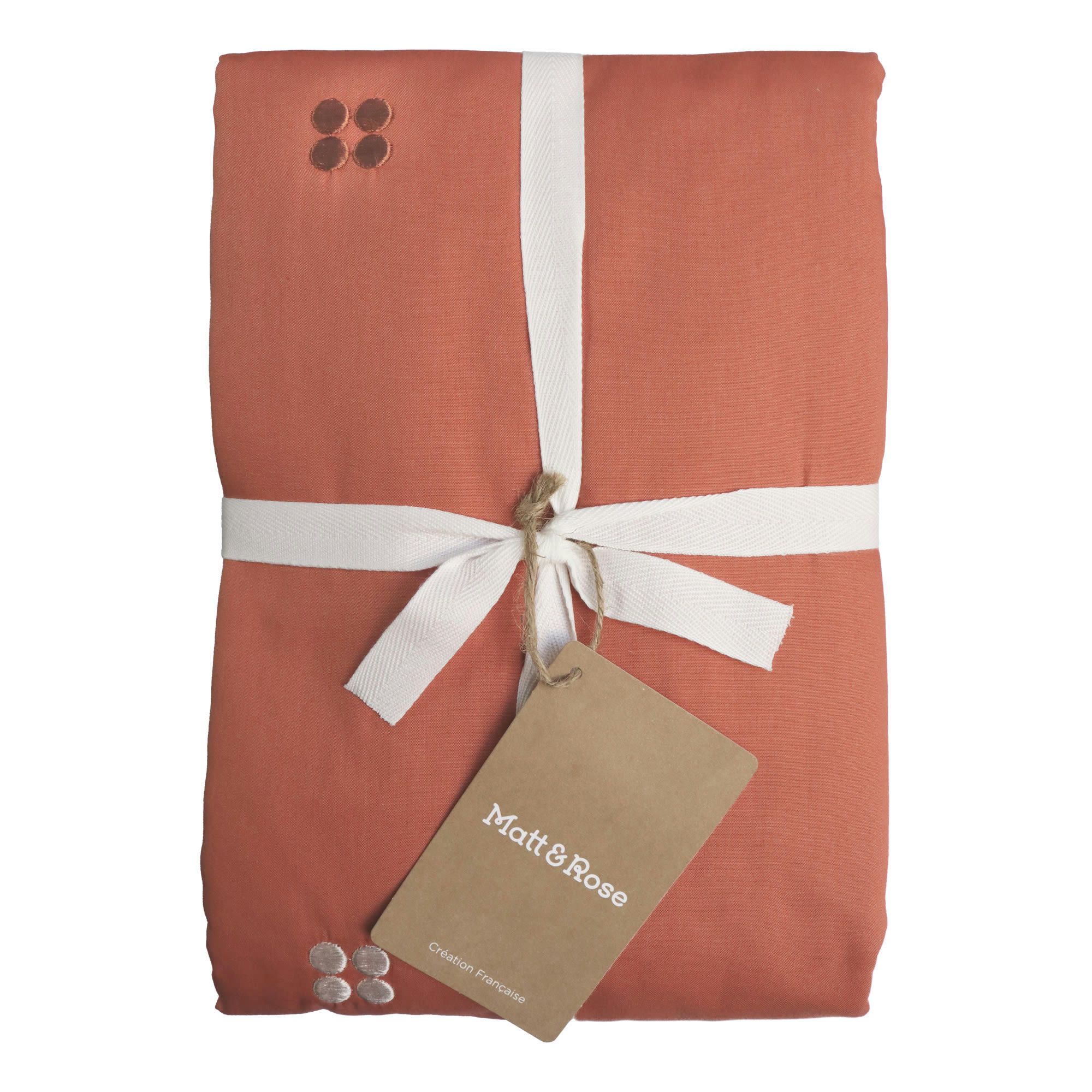 DRAGÉES DÉLICES - Parure de lit brodée en percale de coton BIO Terracotta 260x240 cm