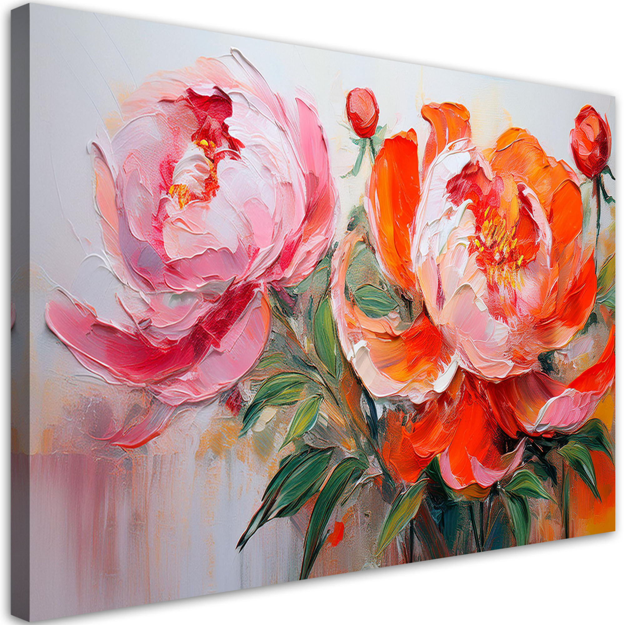 Feeby Obraz na płótnie, Piwonie Różowo Pomarańczowe Kwiaty 60x40