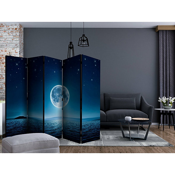 Paravent déco clair de lune pour ambiance zen et sereine 225 x 172 cm Blanc et Bleu