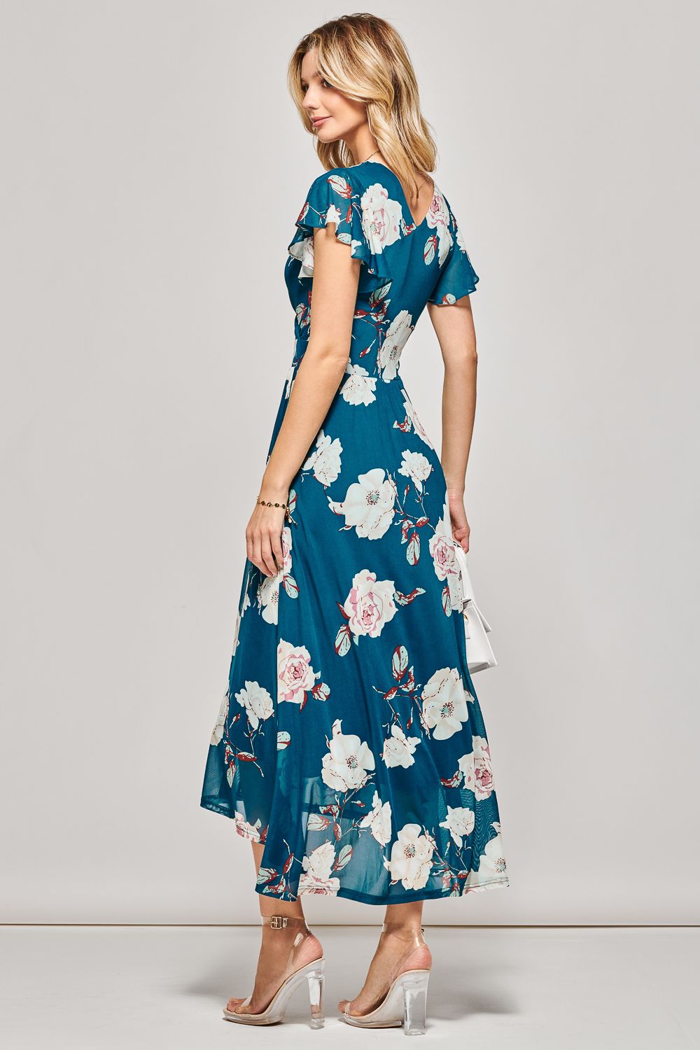 Jolie Moi Dipped Hem Mesh Maxi Dress