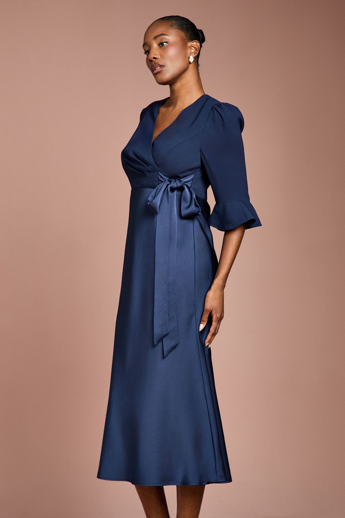 Coast Ruffle Sleeve Satin Back Crepe Wrap Dress