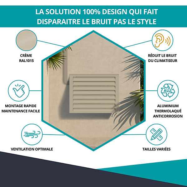 Cache climatiseur, Acoustique ATOLE en aluminium thermolaqué - Taille 1 : H. 80 x L. 100 x P. 54 cm - Crème