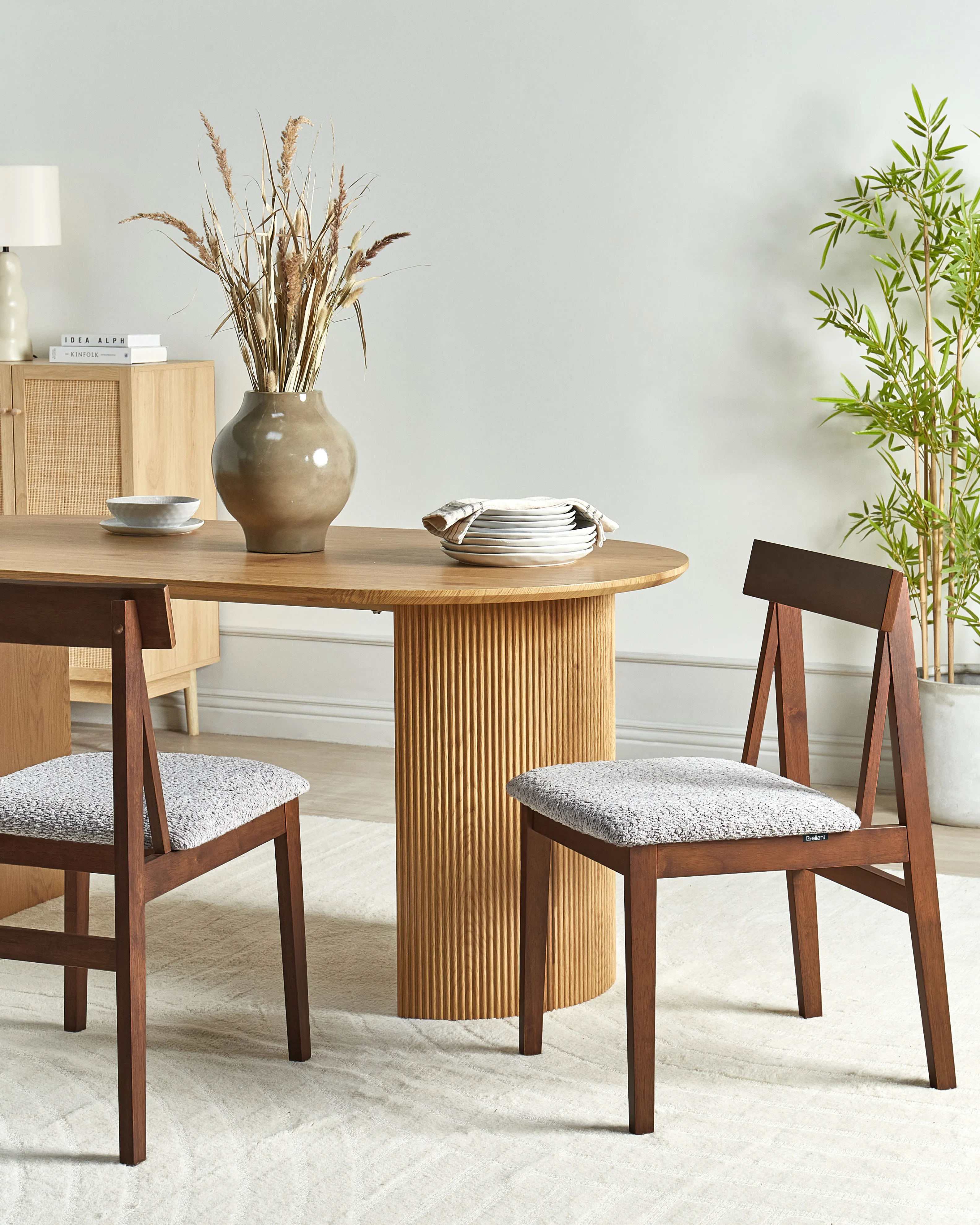 Set of 2 Dining Chairs ISLE Wood Brown/ Grey