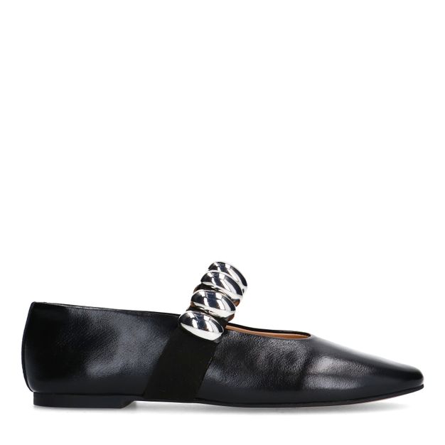 Zwarte leren ballerina's met zilverkleurige studs