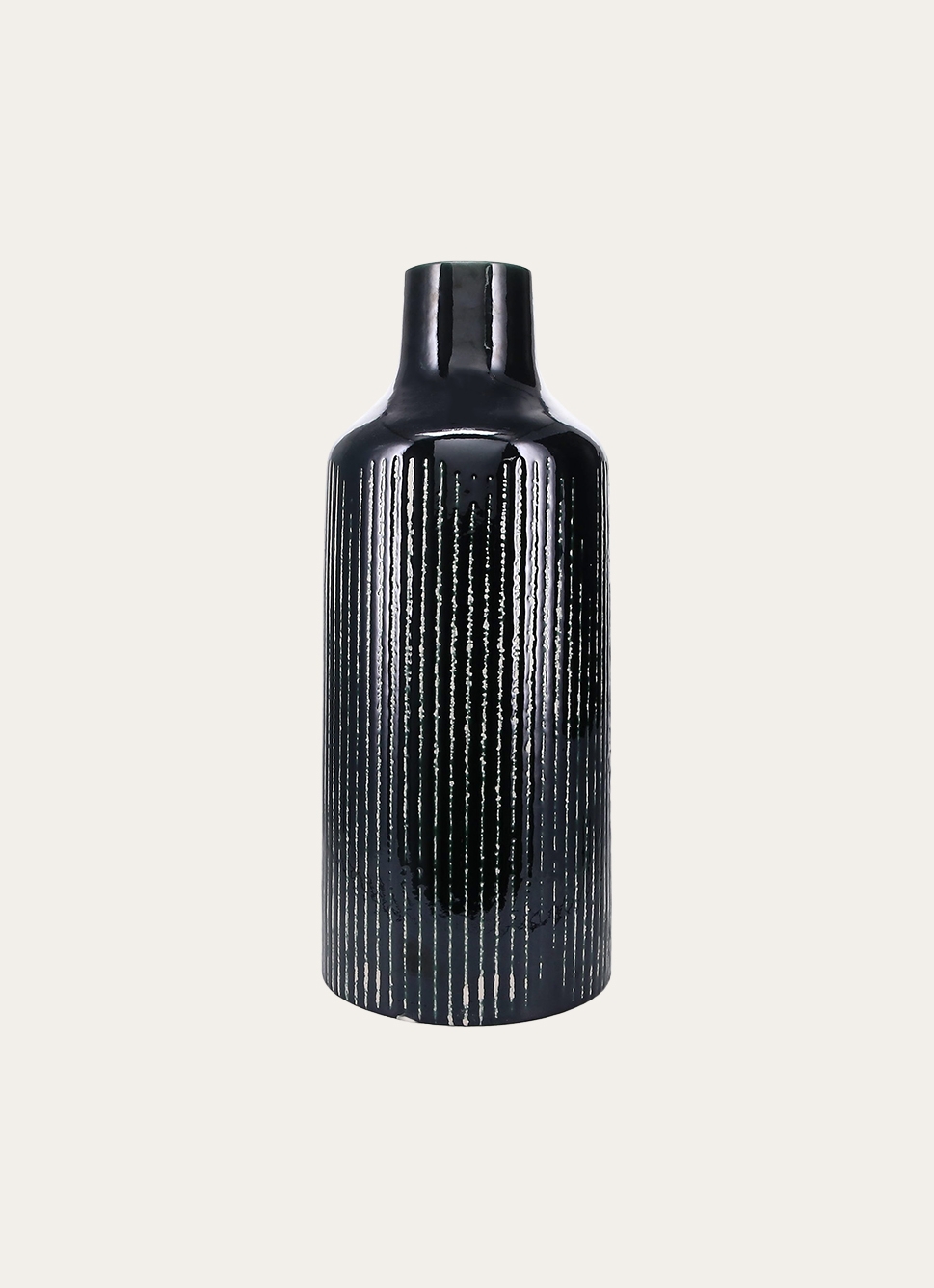 GRAND VASE ÉMAILLÉ AVEC LIGNES VERT FONCÉ